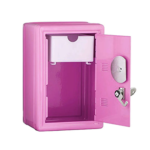 Pink Mini Locker Safe for Kids With Easy Combination Lock and Spare Key, open view showing slide out compartment, 7x4x4 in size