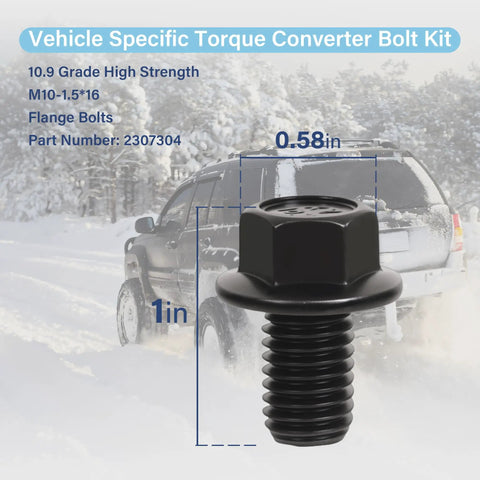 Torque Converter Bolt Kit For GM Transmissions 6 Pack M10 1.5x16 Grade 10.9 OEM Replacement For 4L60E 4L65E 4L80E And 700R4 Automatics Easy Install Built Tough Bolts For Strong Shifts. Black flange bolt with M10x1.5x16 thread and 10.9 grade
