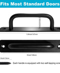Matte Black Barn Door Handles 2 Pack Heavy Duty Aluminum Alloy Pull Handles With 5 Inch Hole Center For Sliding Pocket Closet And Cabinet Doors Easy Install With Screws Included Durable Rust Resistant Modern Rectangular Design front and side view dimensions with screws