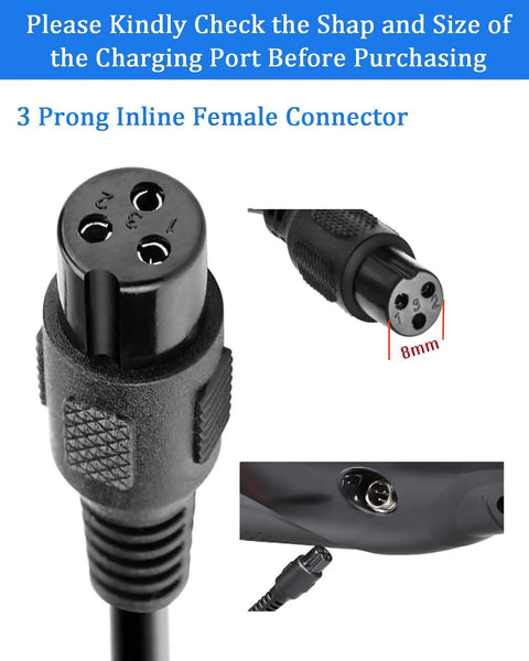 42V 2A Replacement Charger For 36V Li Ion Electric Scooter Batteries, 3 Prong 8mm Connector, Universal Power Adapter For 36V Battery Systems, Not For Lead Acid Or 24V Li Ion Scooters