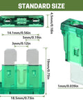 One Hundred Piece Standard Blade Fuses Assortment Kit For Cars Trucks And RV Fast Blow Electrical Protection showing dimensions of 30A fuse.