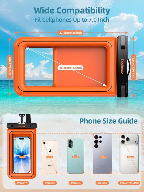 Floating Waterproof Phone Pouch 2 Pack IP68 Case For Beach Adventures And Water Sports Dry Bag iPhone Samsung size info