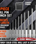 9-Piece Roll Pin Punch Set For Fast Pin Removal With Durable Chrome Vanadium Steel, built for automotive, firearm maintenance