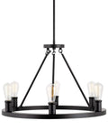 25 Inch Six Light Wagon Wheel Chandelier Industrial Rustic Farmhouse Round Ceiling Light For Kitchen Island Matte Black Finish