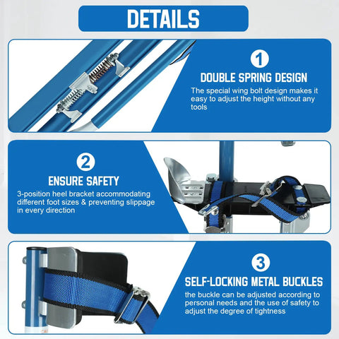 Adjustable 24 To 40 Inch Aluminum Drywall Stilts For Painting, Taping, Or Cleaning - Pro Grade Lightweight Stilts Details