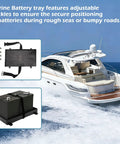 Marine Rock Solid Group 27 Battery Tray With Quick Release Strap For Automotive Marine RV And Boat secure for rough seas.