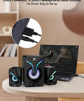 2.1 Channel Desktop Speakers with Subwoofer and RGB Lighting USB Powered Gaming Speaker set up with a laptop