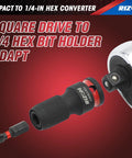 Three Piece Quick Release Impact Bit Holders Set With One Half Inch, Three Eighths Inch And One Quarter Inch Square Drive To One Quarter Inch Hex Shank Adapters For Impact Wrenches And Ratchets, Fast Quick Change Bit Conversion For Tough Jobs close-up