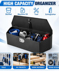 Beefy Heavy Duty Steel Trailer Tongue Box For Pickup And RV Featuring Cold Rolled A Frame Storage Setup That Locks In Rig Gear And Handles Rough Off Road Driving with tools and equipment inside.