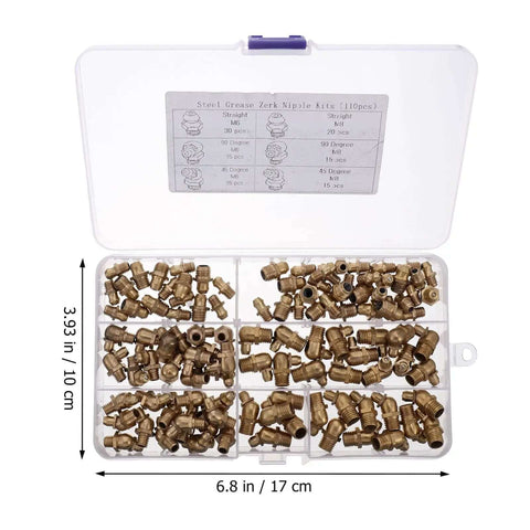 Totority Sturdy Copper Grease Fittings Kit 106 Pieces With M6 M8 M10 Nipples And Angled Noses For Automotive Repairs Not Easy To Rust Or Deform, case