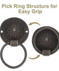 12 Pack Retro Bronze Ring Pulls For Drawers And Cabinets Dope Vintage Drop Knobs Zinc Alloy Hardware For Wardrobes Dressers And Furniture European Style Metal Pulls showing easy grip ring structure