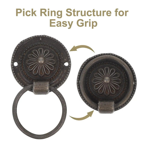 12 Pack Retro Bronze Ring Pulls For Drawers And Cabinets Dope Vintage Drop Knobs Zinc Alloy Hardware For Wardrobes Dressers And Furniture European Style Metal Pulls showing easy grip ring structure