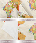 World Map Tapestry For Kids And Students Vintage Colorful Geography Wall Hanging USA Africa Europe Educational Decor For School Classroom Dorm Room 39 By 59 Inches Red Beige Yellow, showing detailed map and material highlights.
