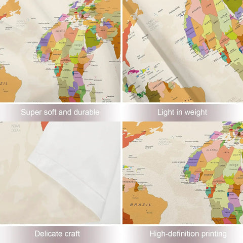 World Map Tapestry For Kids And Students Vintage Colorful Geography Wall Hanging USA Africa Europe Educational Decor For School Classroom Dorm Room 39 By 59 Inches Red Beige Yellow, showing detailed map and material highlights.