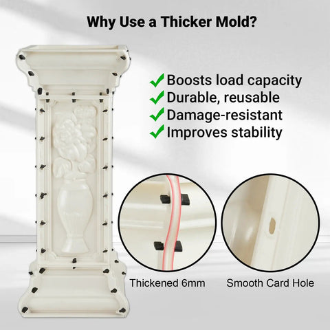 38 By 13 Inch Concrete Pillar Molds For Balcony And Garden Balusters Beefy Heavy Duty 6mm Thick Reusable ABS Cement Form Durable Weatherproof For Outdoor DIY Columns And Long Lasting Concrete Creations, showing thickened and smooth card hole details.