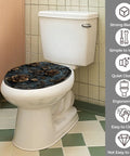 Toilet Seat Round Resin for Bathroom on a white toilet, featuring a decorative rose pattern and ergonomic design.
