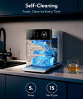 Top Counter Ice Cube Maker App Enabled Produces 110 Massive Two Inch Crystal Clear Daily Cubes For Your Home Bar With Lightning Fast Freeze and self-cleaning feature on countertop.