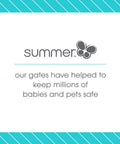 Quote highlighting safety benefits of No-Fuss Extra Wide Decor Safety Gate For Babies And Pets, 27 Inch Tall, Fits Openings From 28 Inch To 51.5 Inch.