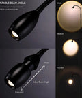 Adjustable LED Floor Lamp With Dimmable And Zoomable Spotlight, Flexible Gooseneck showing adjustable beam angles in matte black