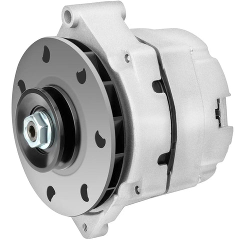 Beefed Up 94 Amp One Wire Delco 12SI Alternator High Output 12V With One Wire Setup And One Groove Pulley Fits Buick Skyhawk Eagle Century Electra And More Replaces OEM 7272 12 7273 12 7294 12. Visible: silver alternator with black pulley.