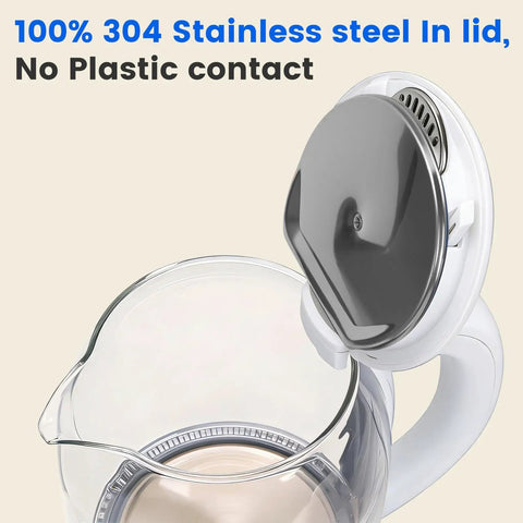 2.0L Electric Kettle With All 304 Stainless Steel And No Plastic Contact Borosilicate Glass Window For Visual Boiling