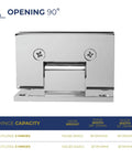 Heavy Duty Glass Shower Door Hinge With Full Back Plate Polished Chrome Finish For Half Inch Tempered Glass Frameless Doors showing 90-degree opening.