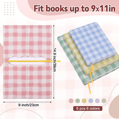Six Pack Stretchy Book Covers For Hardcover And Paperback Up To 9 By 11 Inches With Aesthetic Floral And Gingham Patterns