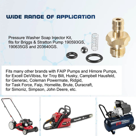 Pressure Washer Soap Injector Kit Replacement For Briggs And Stratton, brass parts with o-rings and springs, wide application