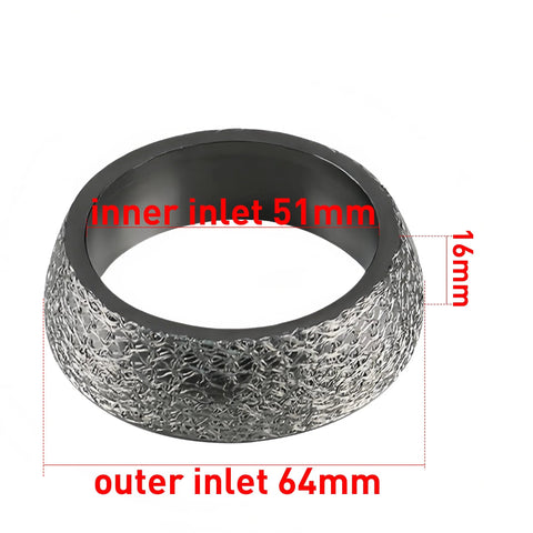 Front view of MGSTORM 2.0 exhaust donut gasket, graphite; 51mm inner, 64mm outer, 16mm tall.