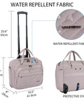 Rolling Laptop Bag For Women With Wheels 15.6 Inch Rolling Briefcase Water Repellent Overnight Computer Bag With RFID Pockets, Light Dusty Pink, dimensions and handle shown