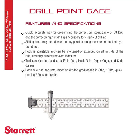 Drill Point Gauge 22C with ruler and adjustable bevel on white background