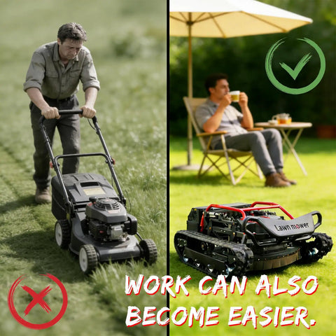 Heavy Duty Remote Control Lawnmower With A Muscle 27Hp Gas Engine And 48V Brushless Drive For Smooth All Terrain Trimming Across Big Yards Featuring A Solid 35 Inch Cut Width And Hassle Free Height Adjustments