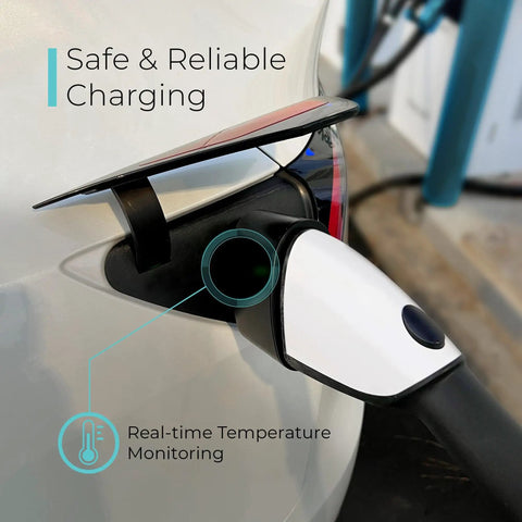 Close-up of CCS to NACS Tesla Charger Adapter for All Tesla Models and CCS Enabled EVs 250 kW DC Fast Charging 500A at 500V