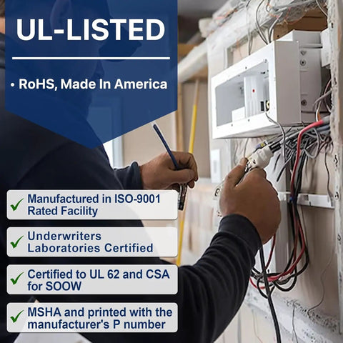 Electrician installing 14 Gauge 3 Conductor SOOW Wire For Industrial And Home Use, 14/3 Cable inside electrical panel