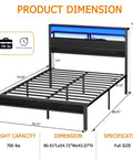 Kick Back With This Legit Sturdy Full Size Bed Frame Featuring A Modern Wooden Headboard And Dual Roomy Fabric Storage Drawers With Premium Quality Black Oak Build, product dimensions displayed.