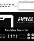 Two Pack White Bling License Plate Frames with screws, caps, and washers, size 6x12 inches for US plates