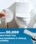 Universal Front Mount Toilet Handle Replacement In Chrome Finish With Stainless Steel Flapper Chains Durable Metal Lever Fits Most Toilets Easy Install Adjustable Length shown on white toilet