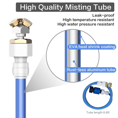 Upgraded 2025 Outdoor Patio Misting System with 3 brass nozzles, 6.6ft leak-proof hose, rust-less aluminum, EVA heat shrink coating.