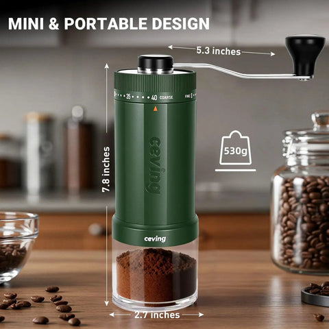 Massive 60G Capacity Manual Coffee Grinder With 40 Adjustable Settings And Stainless Steel Burrs Portable Hand Coffee Bean Mill.