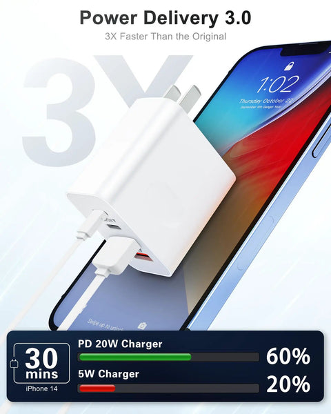 Two Pack 40W USB C Wall Charger All-in-One 4-Port Fast Charging Block With Dual USB C And USB A Ports Power Delivery 3.0 And Quick Charge Multiport Brick Wall Plug For IPhone 17 16 15 14 13 12 11 Pro Max Ipad Samsung, white