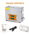 Knock Out Gnarly Grime Six Liter Digital Ultrasonic Cleaner With Smooth Touch Screen Control and Solid Stainless Steel Tank and accessories.