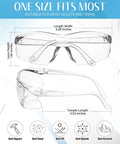 Six Pack Clear Safety Glasses Eyewear Set For Work Lab And Construction ANSI Z87.1 Eye Protection With dimensions