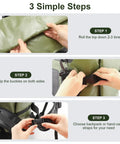 3-step guide to close Heavy Duty 70L Roll Top Waterproof Duffel Bag For Kayaking, Rafting, Camping, And Motorcycle Rides With Beefed Up Straps