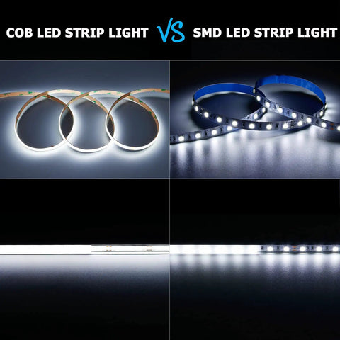 Comparison of 5V USB COB LED Strip Light With 640 LEDs, 6.6Ft IP65 Waterproof and standard SMD LED strip light