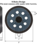 Diagram of Four Pack 5 Inch 8 Hole Sander Pads With Hook And Loop Backing Plates Compatible With Makita DeWalt Porter Cable.