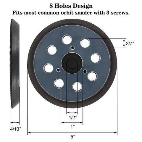 Diagram of Four Pack 5 Inch 8 Hole Sander Pads With Hook And Loop Backing Plates Compatible With Makita DeWalt Porter Cable.