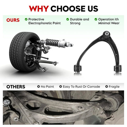 Comparison of steel and rusted forged steel front upper control arm with ball joint suspension kit for 2007-2016 GM vehicles.