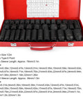 Top Notch 35 Piece Metric Hex Socket Impact Kit With Long And Short Drive Sleeves For Hardcore Automotive Jobs Built From Tough Chrome Vanadium Steel To Handle Heavy Duty Grips And Rust Free Durable Performance Every Single Time., red case with 35 metric impact sockets and sleeve sizes