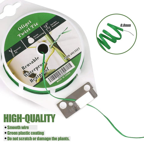 Sturdy Green Garden Wire With Cutter For Plant Ties And Support 492 Feet Long Indoor Outdoor Use Durable Green Coated Wire