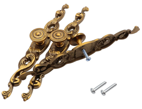 Vintage Style Cabinet Knobs and Pulls 3 Piece Set Zinc Alloy Yellow Bronze Back Plate Pull Handles with Screws